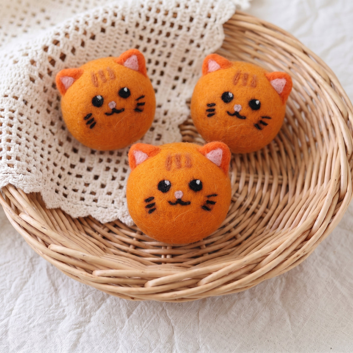 Ginger Cat Wool Dryer Balls with 3D Ears – Set of 3
