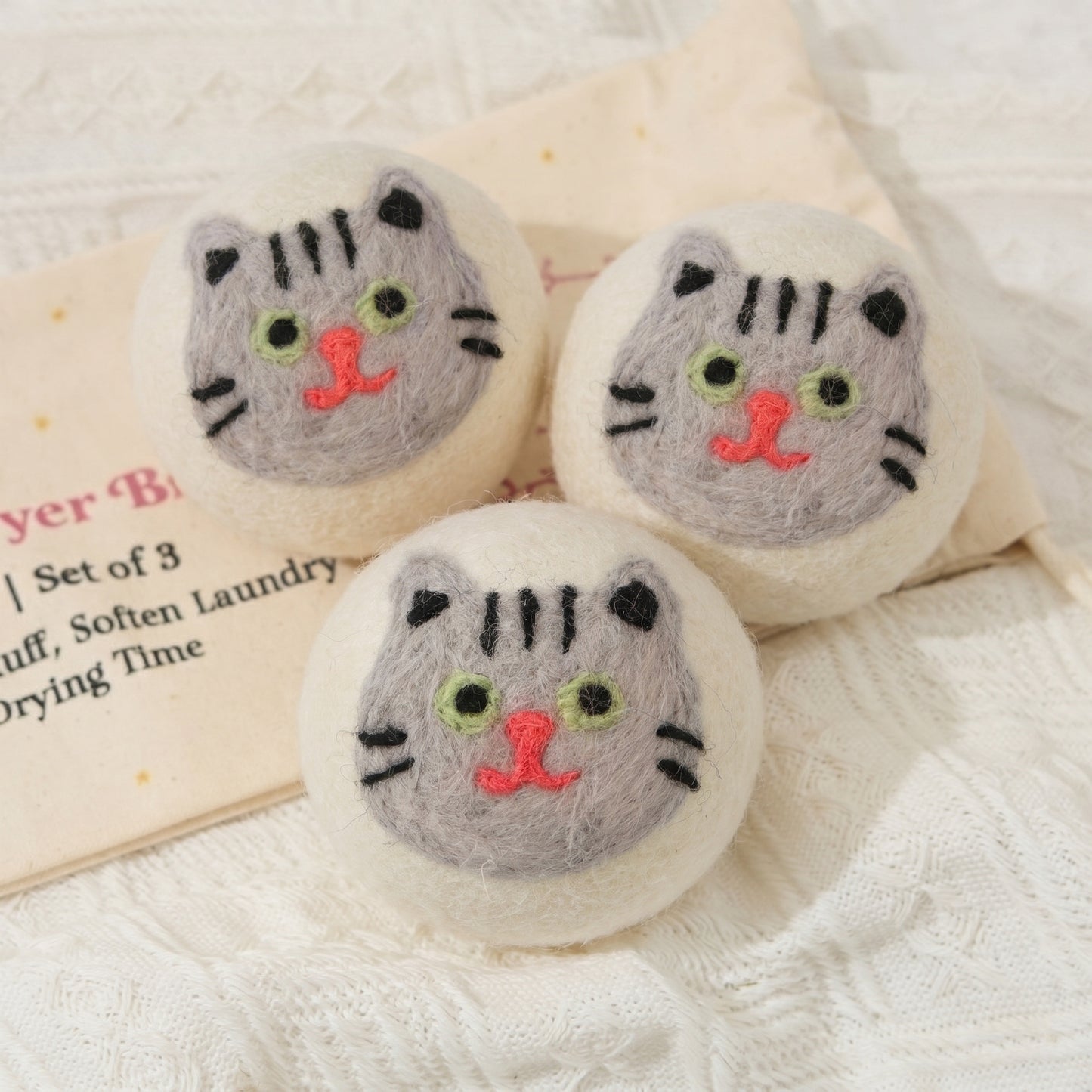 Gray Cat Eco Wool Dryer Balls – Set of 3