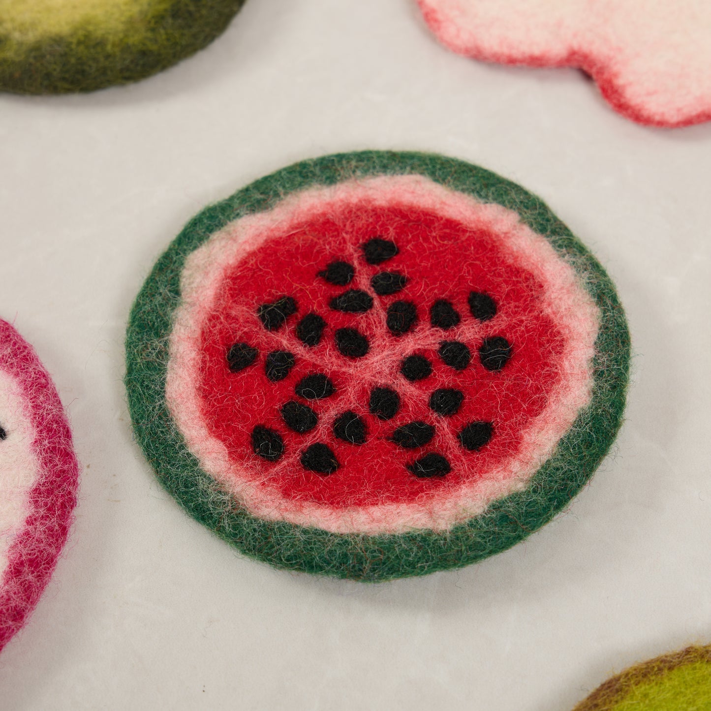 Hand-craft Wool Felt Fruits Coasters - Avocado, Apple, Kiwi, Lemon