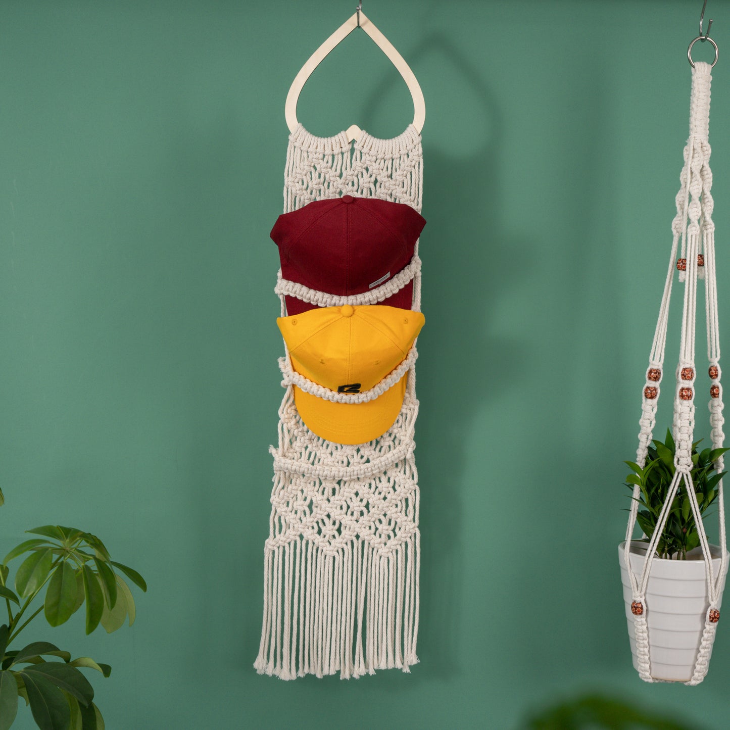 Handmade Macrame Baseball Cap Hanger, Wall Mounted Hat Display Rack
