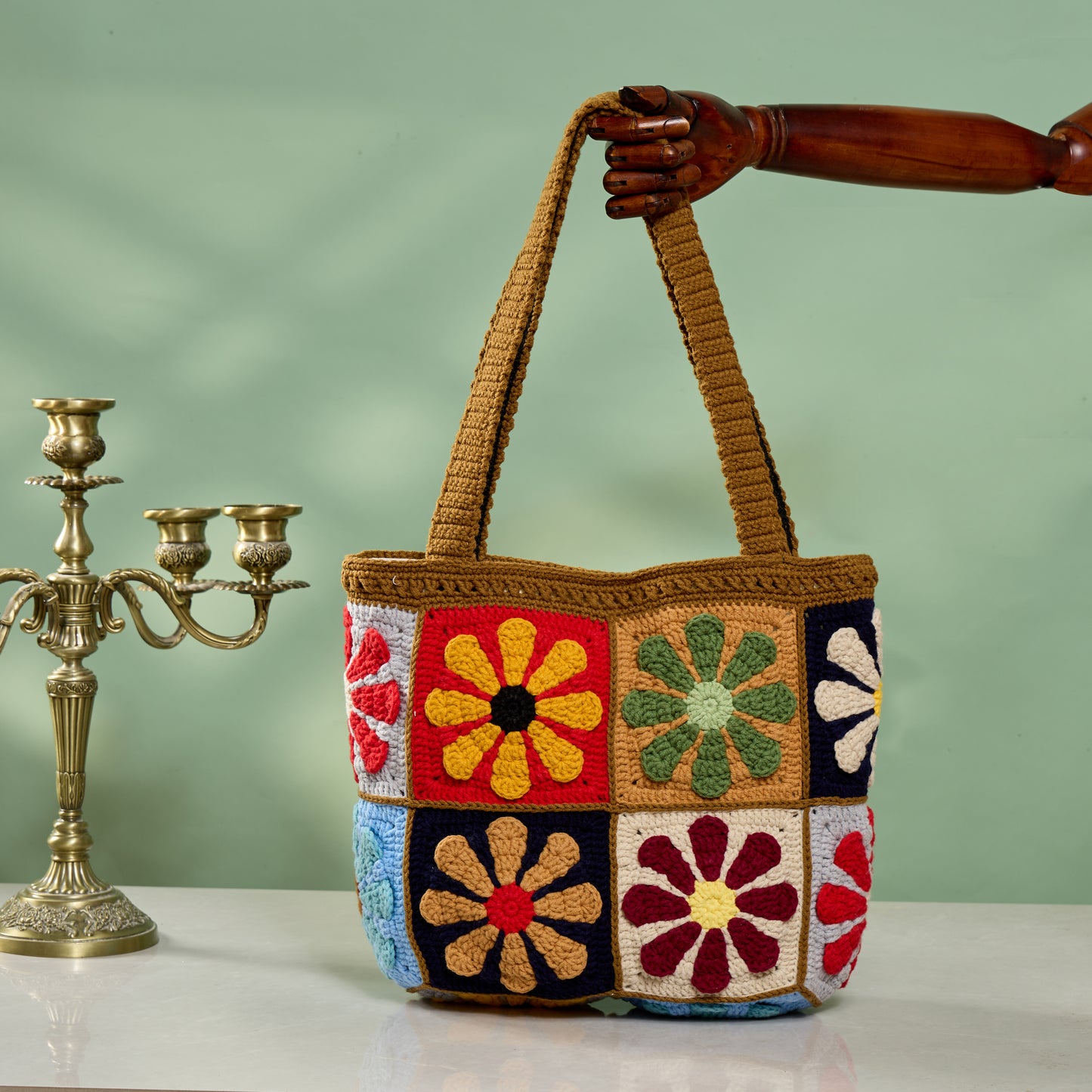 Handmade Boho Colorful Granny Square Crochet Shoulder Bag - Sunny