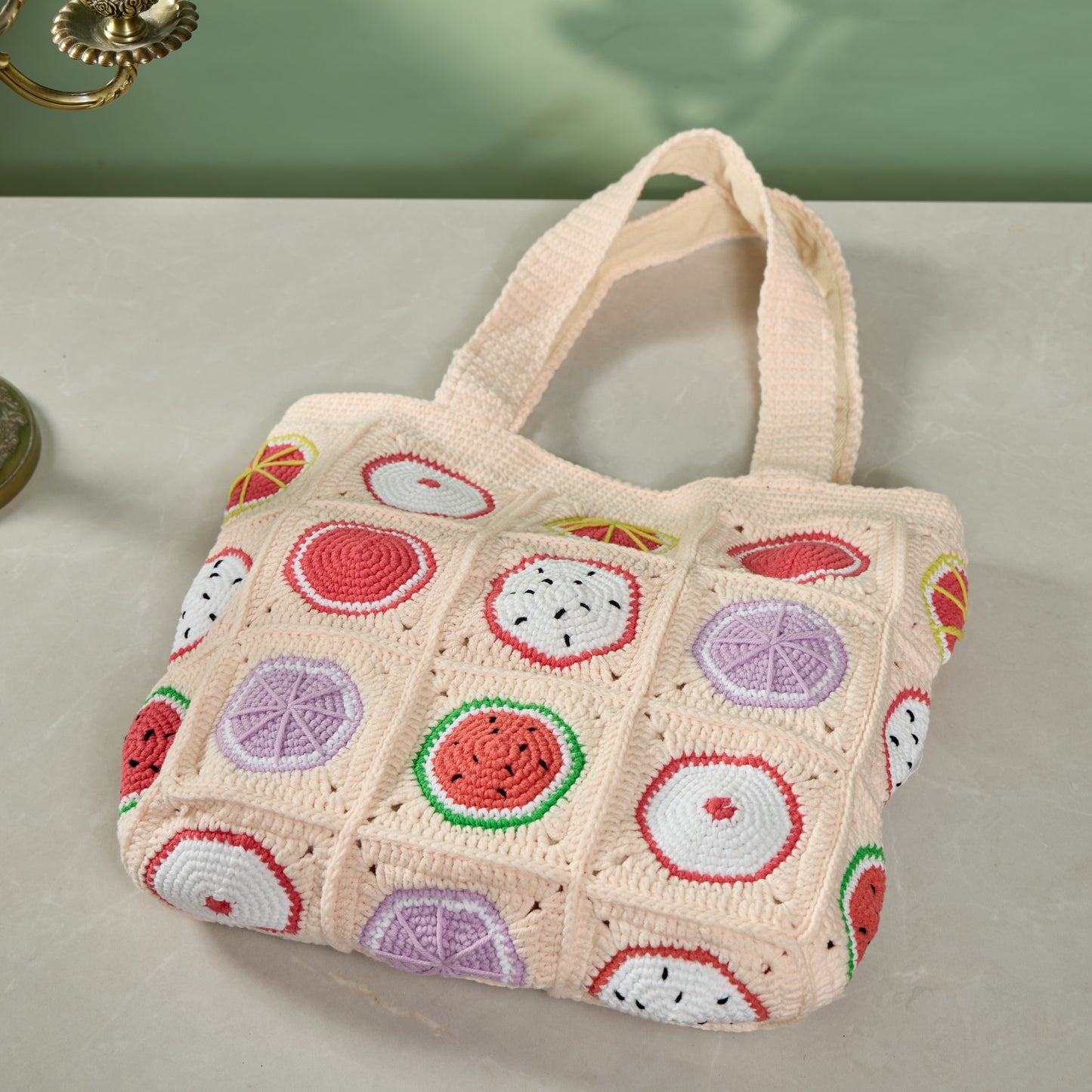 Handmade Boho Colorful Granny Square Crochet Shoulder Bag - Lemon