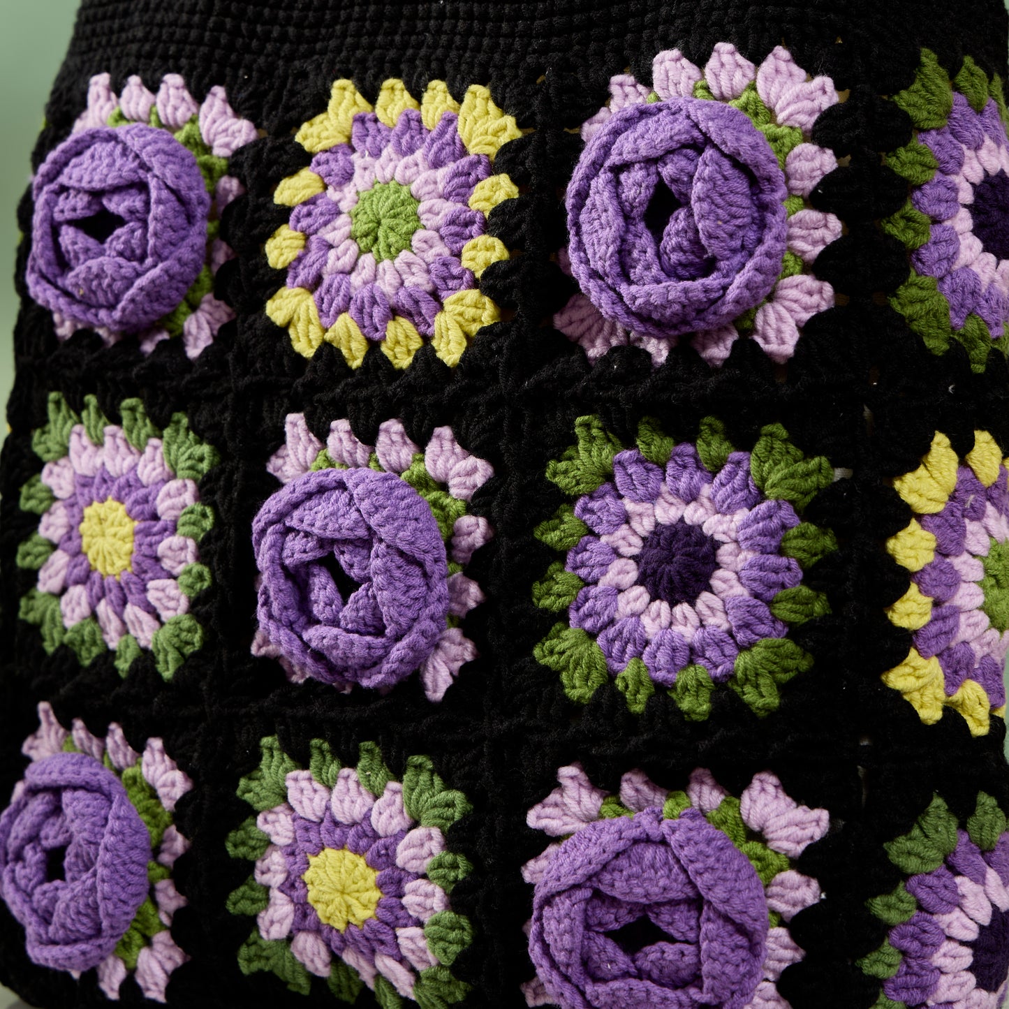 Handmade Boho Colorful Granny Square Crochet Shoulder Bag - Peony