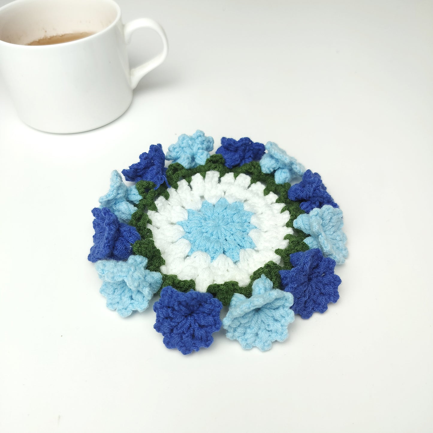 Handmade Crochet Flower Coaster – Yarn Coffee Mug Mat, Cute Knit Drink Pad