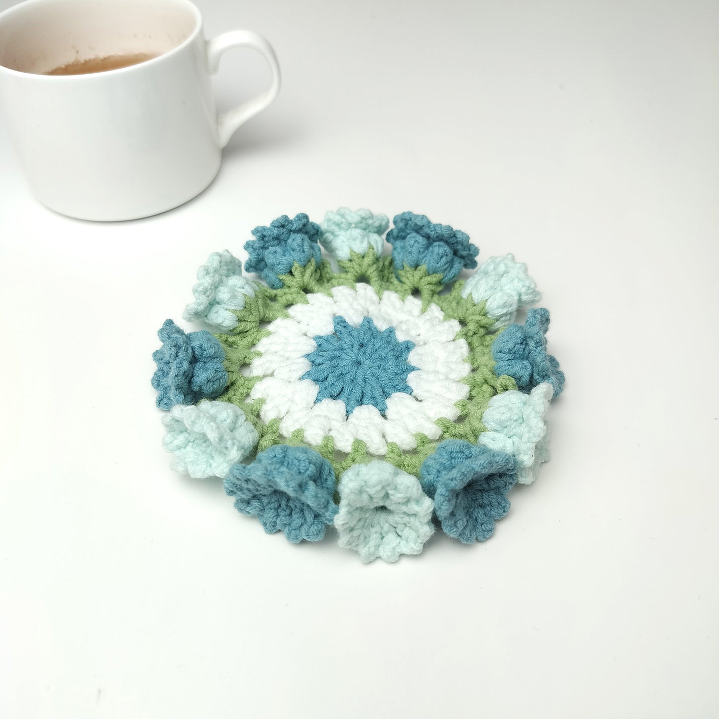 Handmade Crochet Flower Coaster – Yarn Coffee Mug Mat, Cute Knit Drink Pad