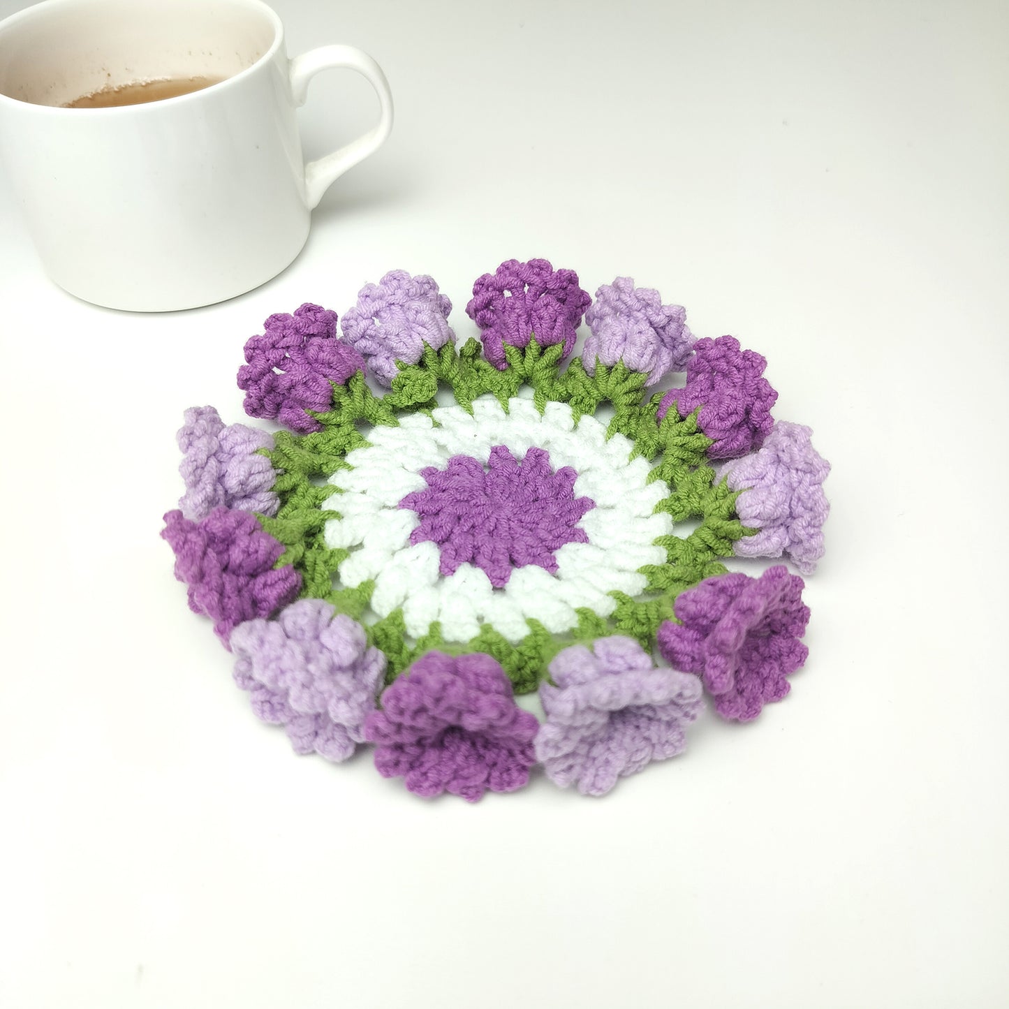 Handmade Crochet Flower Coaster – Yarn Coffee Mug Mat, Cute Knit Drink Pad