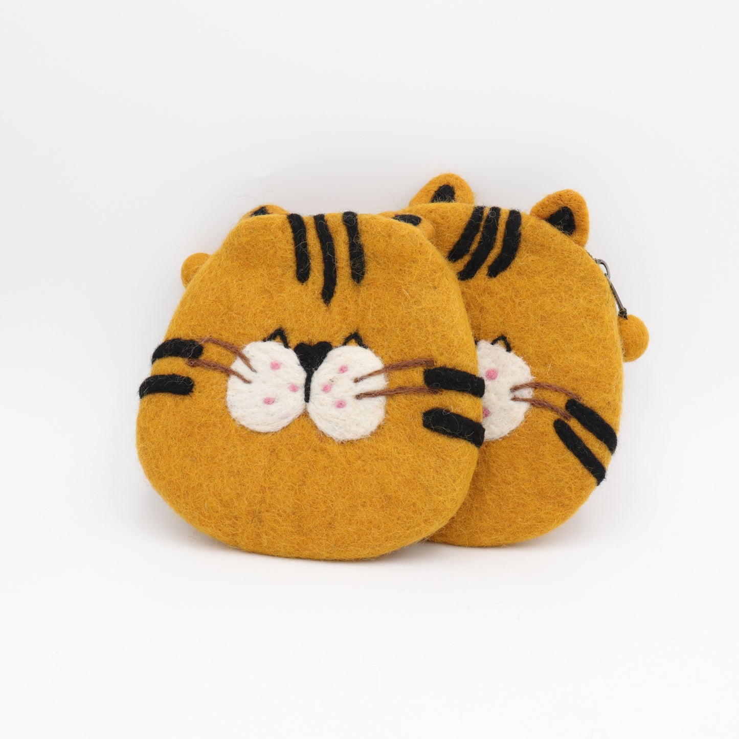 Felt Orange Cat Coin Pouch – Handmade Zipper Mini Bag