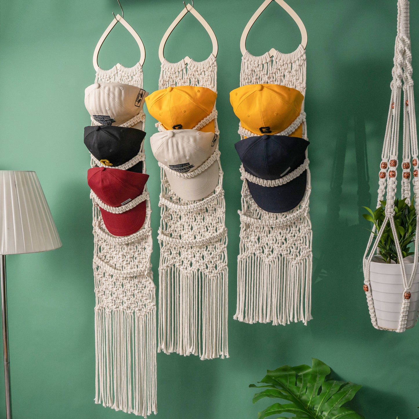 Handmade Macrame Baseball Cap Hanger, Wall Mounted Hat Display Rack