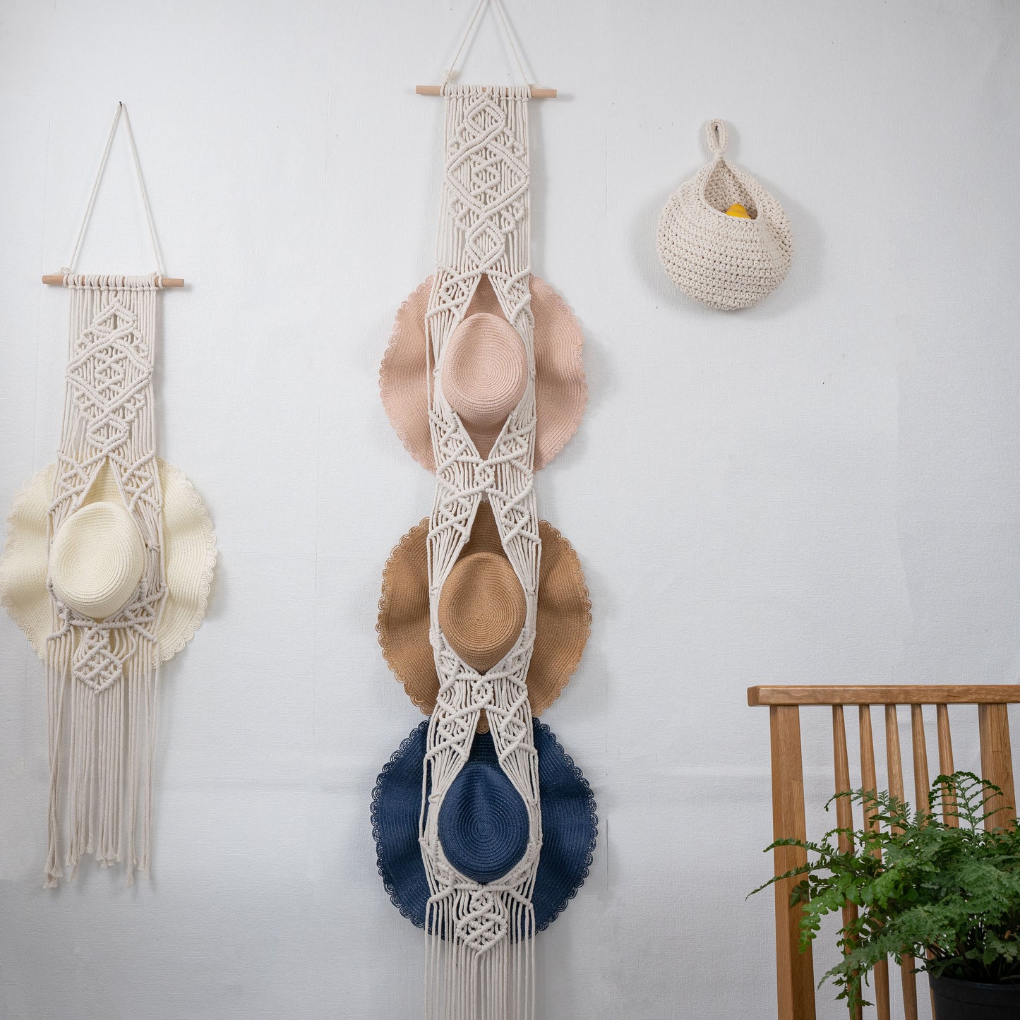 Handmade Macrame Wall Mounted Wide Brim Hat Hanger Display