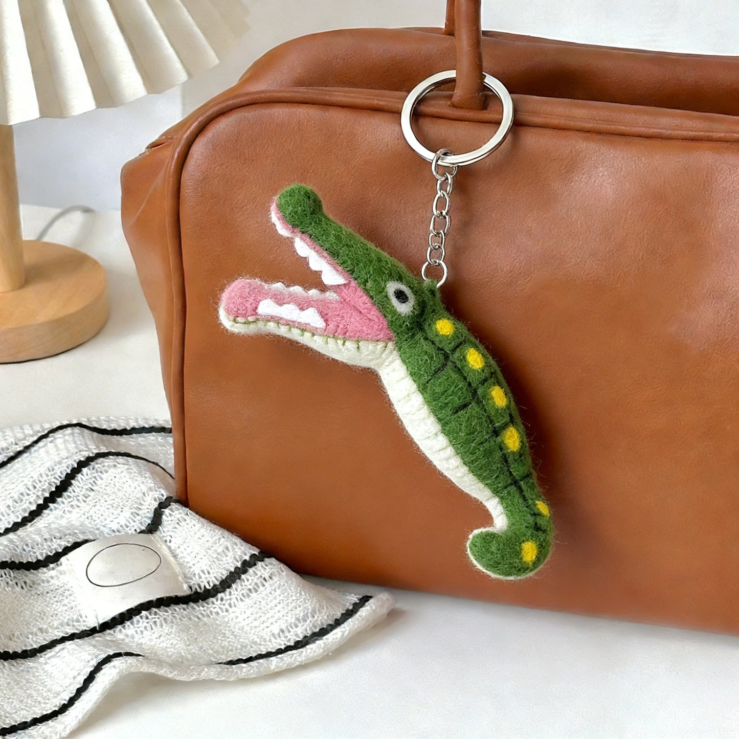 Handmade Wool Felt Crocodile Keychain – Purse & Backpack Charm