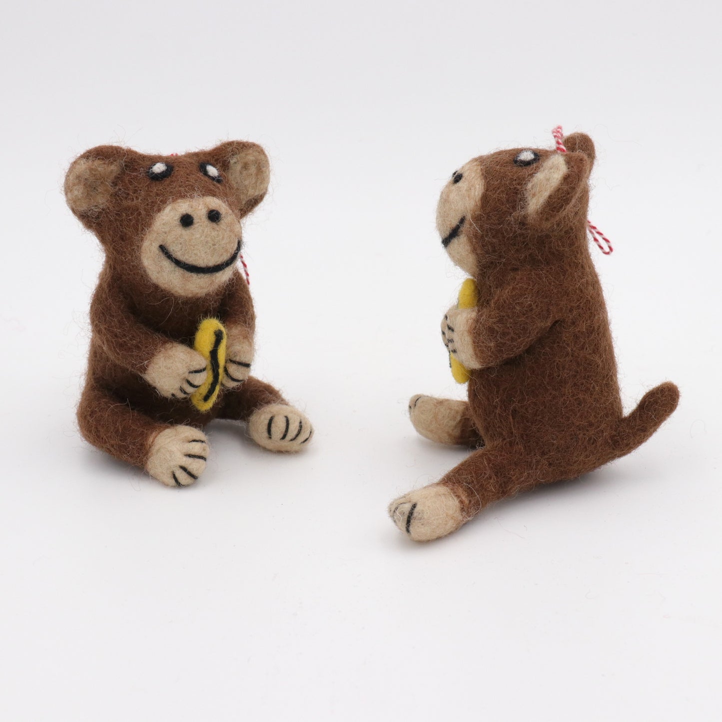 Handmade Wool Felt Monkey Ornament with Banana – Needle Felt Animal Decor