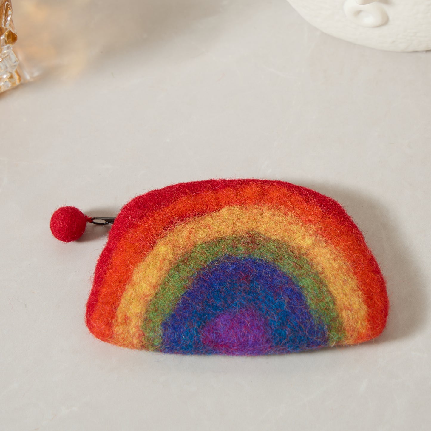 Rainbow Moon Felt Wallet - Wool Felt Pouch Hand Carry Coin Purse