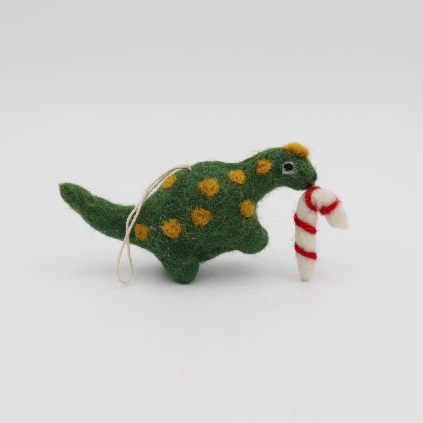 Felt Dinosaur Christmas Ornament - Green Dino with Candy Canes