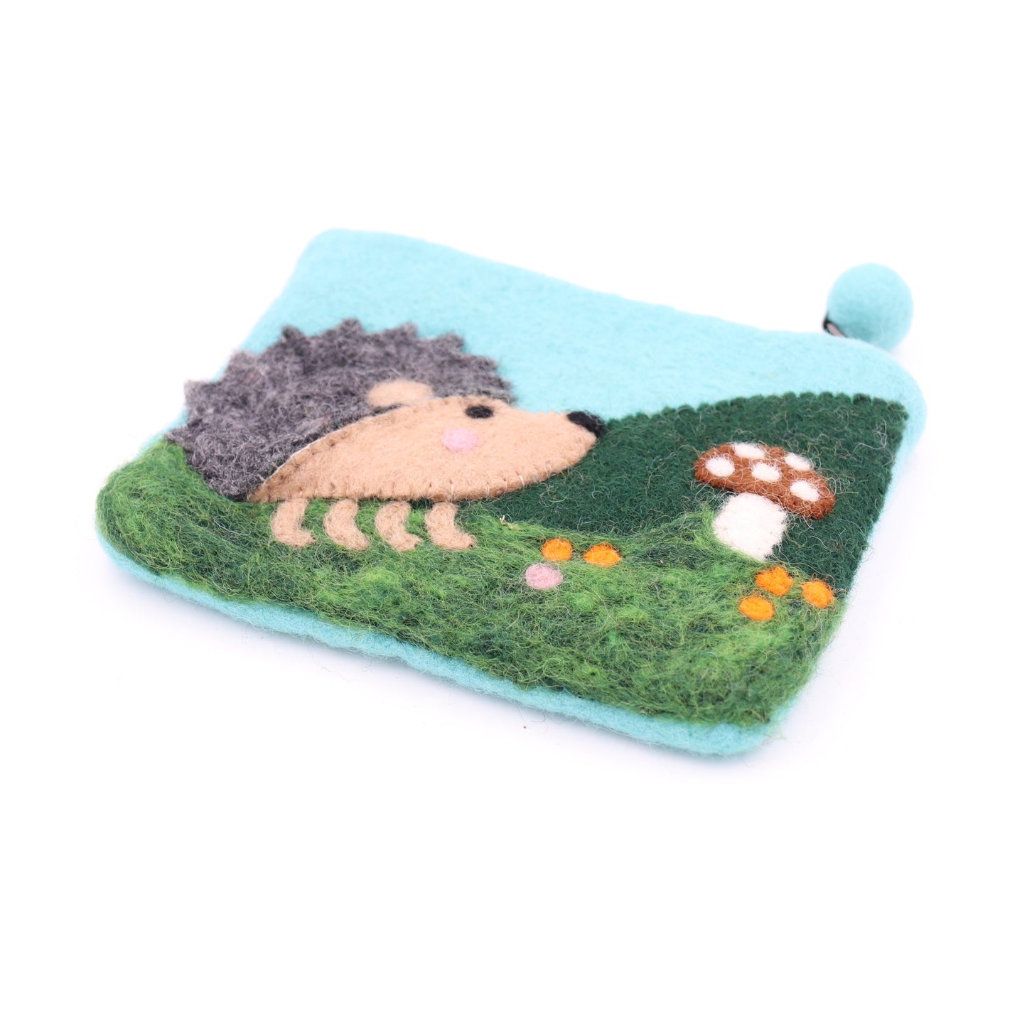 Happy Hedgehog Felt Wallet - Wool Felt Pouch Hand Carry Coin Purse