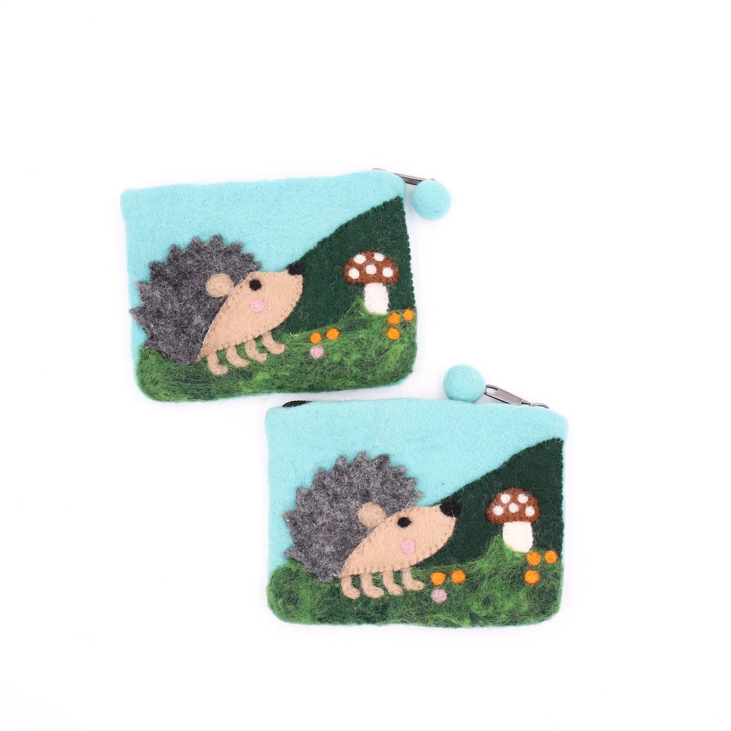 Happy Hedgehog Felt Wallet - Wool Felt Pouch Hand Carry Coin Purse