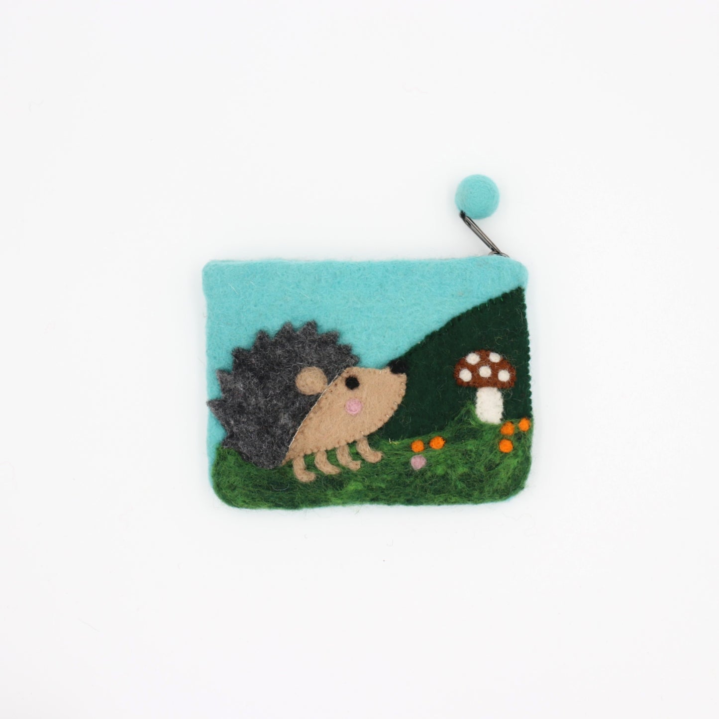 Happy Hedgehog Felt Wallet - Wool Felt Pouch Hand Carry Coin Purse