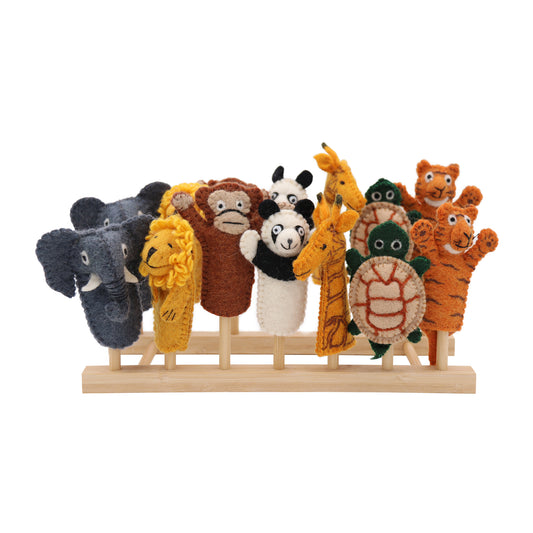 Felt Finger Puppet Toy Set with Display - Zoo Animals