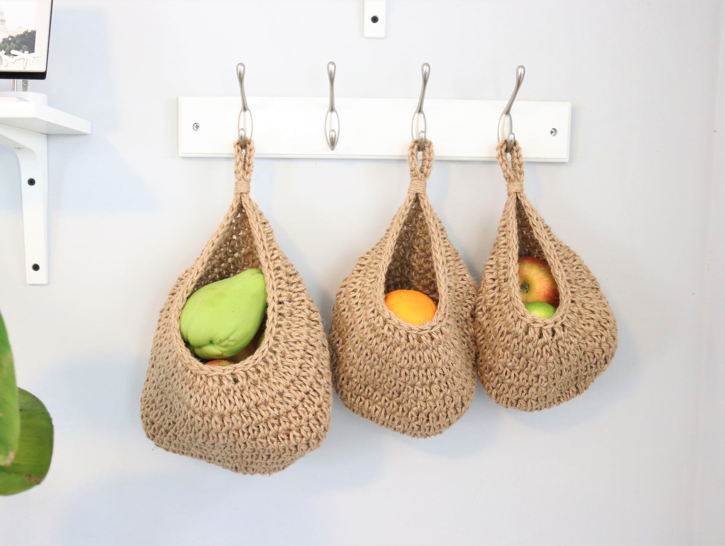 Hemp Rope Fruits Storage Organize Bag Wall Hanging Set