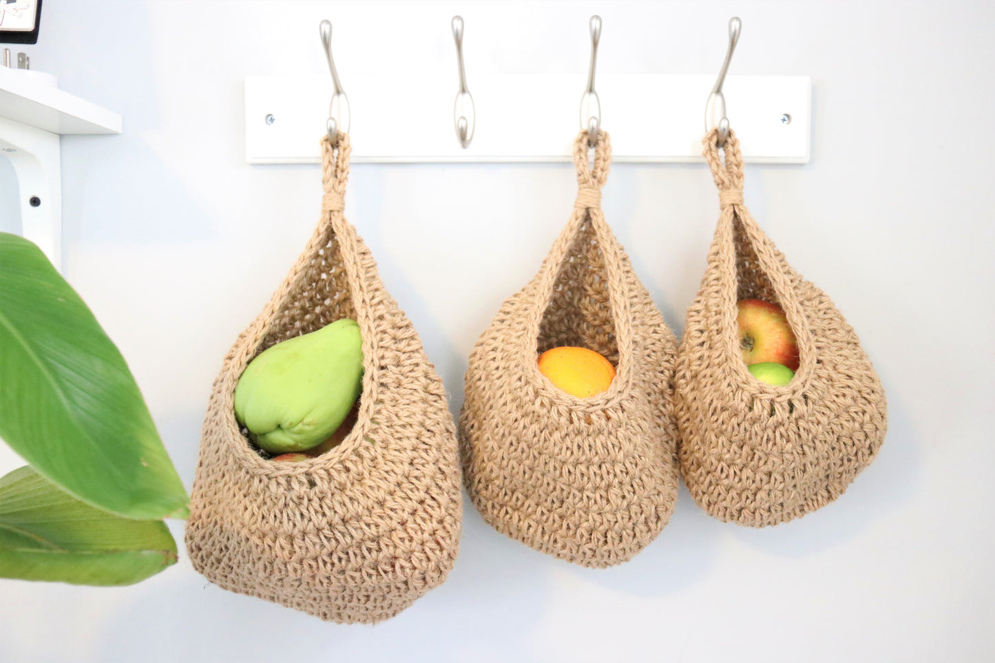 Hemp Rope Fruits Storage Organize Bag Wall Hanging Set