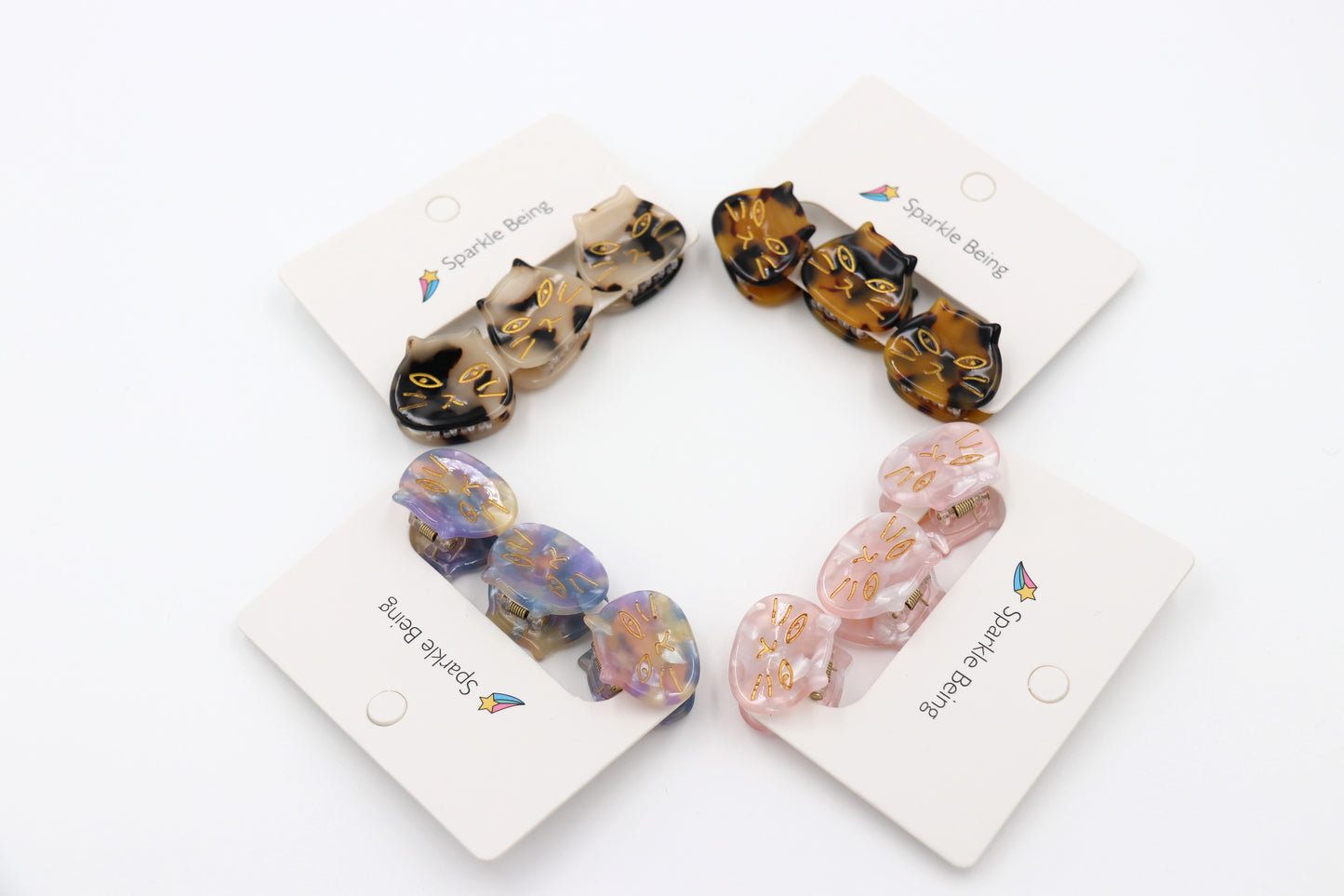 1 Inch Cat Head Acetate Hair Claw & Hair Clip - Set of 3