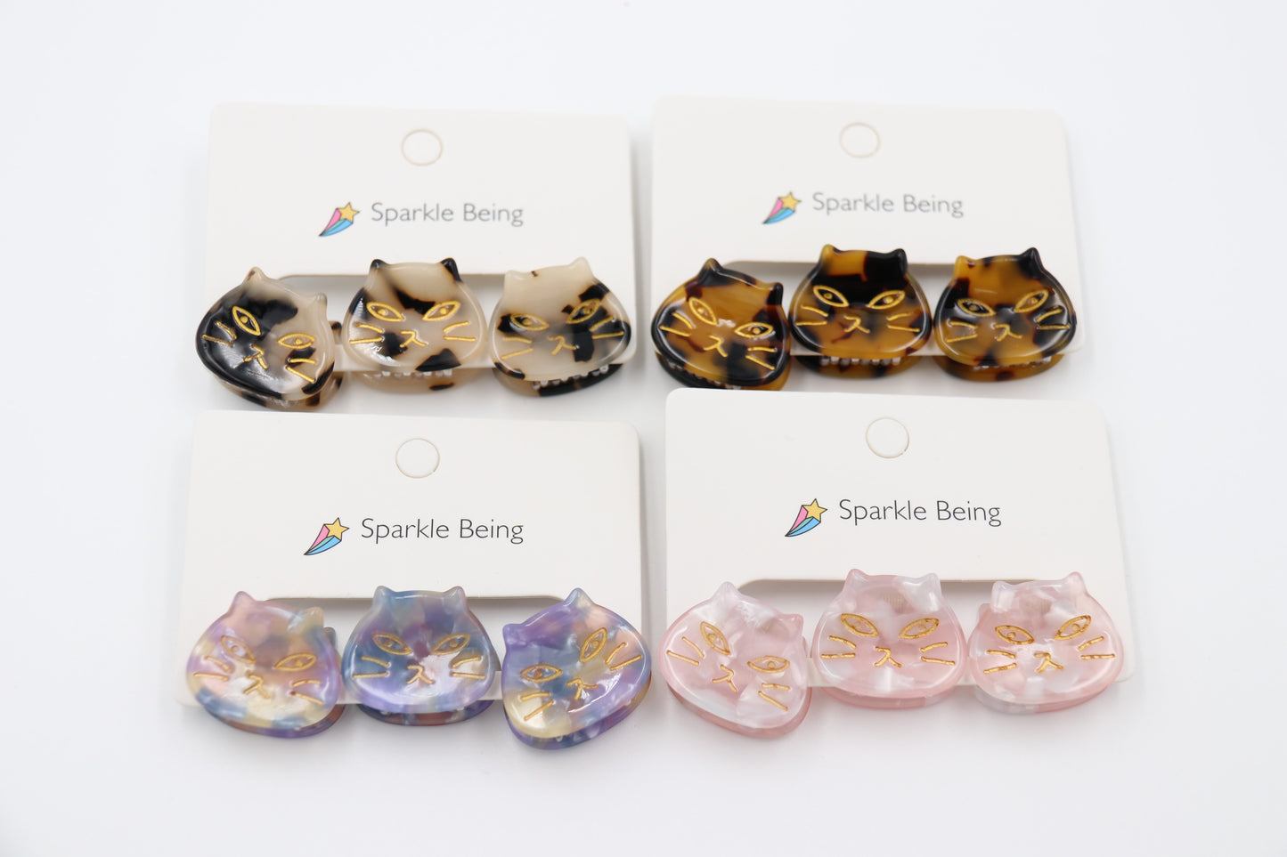 1 Inch Cat Head Acetate Hair Claw & Hair Clip - Set of 3