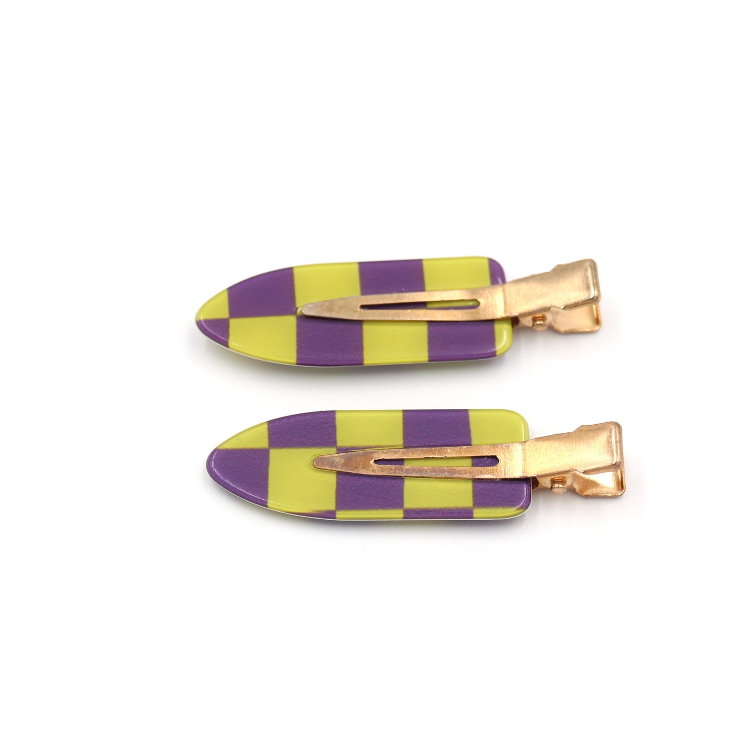 Checkered Hair Clip & Slide - Barrette Set Of 2 (Red)