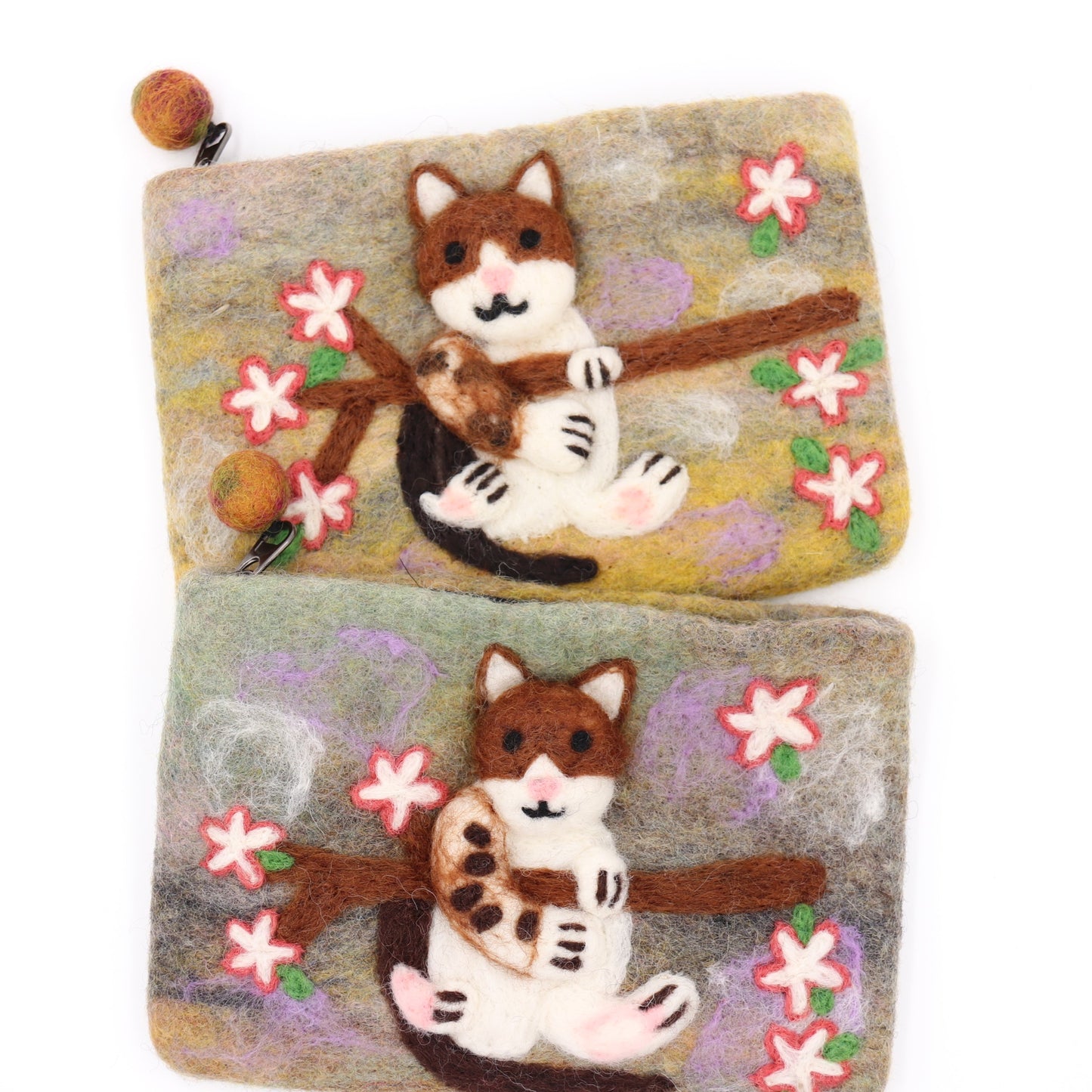 Cat in a Tree Felt Wallet - Wool Felt Pouch Hand Carry Coin Purse