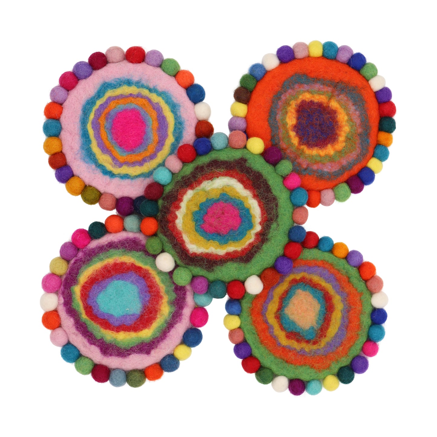 Rainbow Spiral Felt Coffee Cup Mug Table Mat Coasters (Random Color)