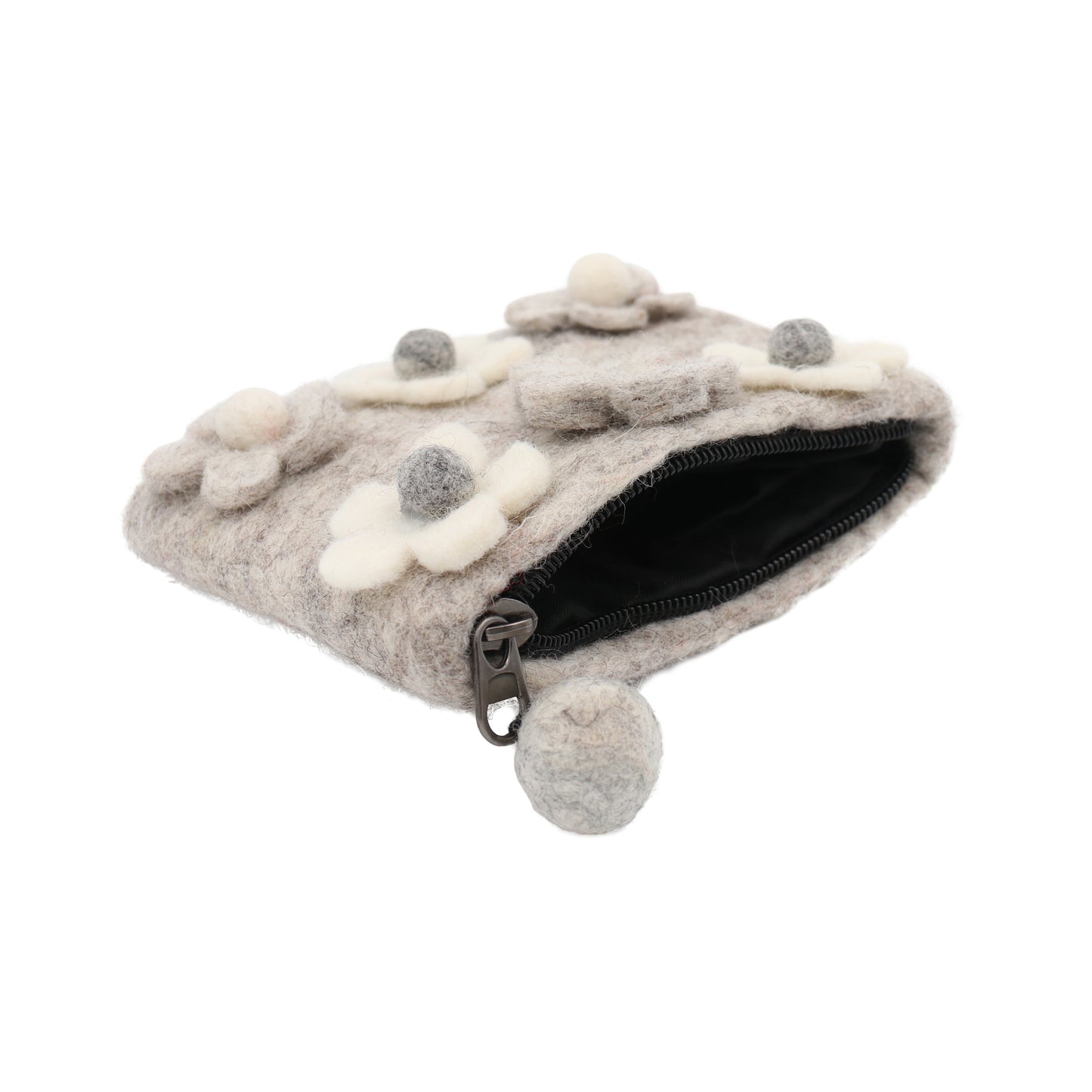 Daisy Floral Felt Wallet - Wool Felt Pouch Hand Carry Coin Purse
