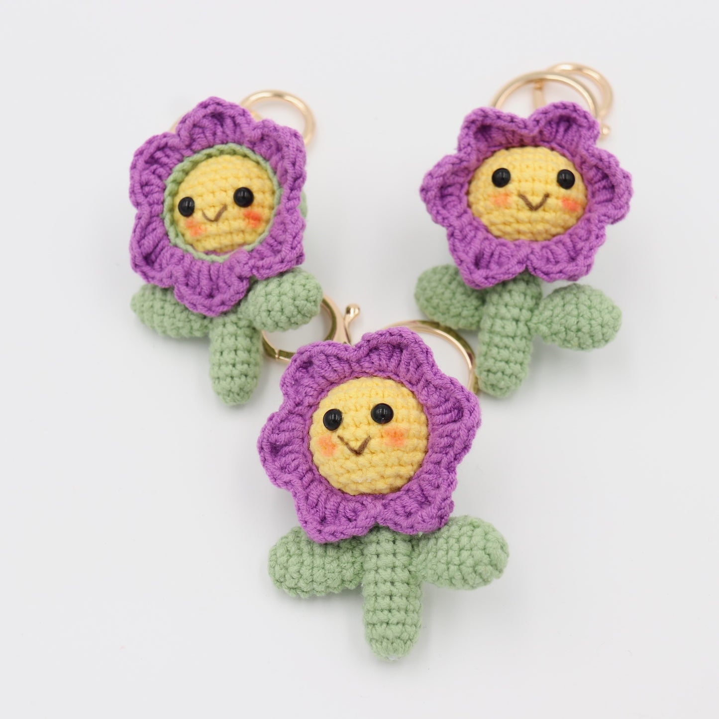 Seeking Sunshine: This Hand-Knitted Purple Flower Pal Keychain will brighten your day