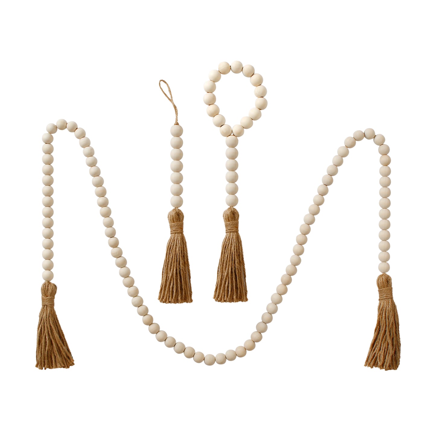 Hand-woven Wooden Bead Hemp Rope Tassel String Home Decor