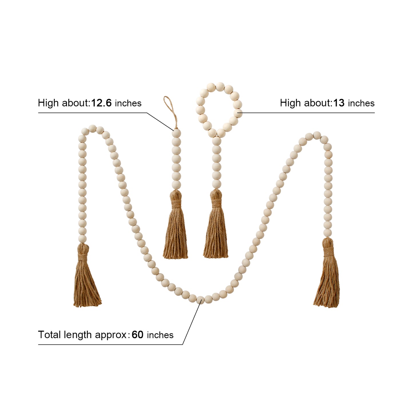 Hand-woven Wooden Bead Hemp Rope Tassel String Home Decor