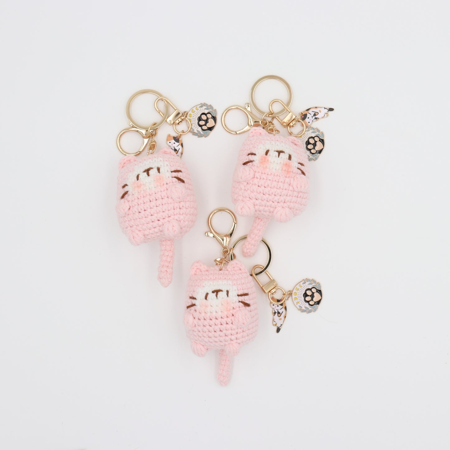 Purrfect in Pink: Hand-Knitted Cat Keychain with Removable Charms