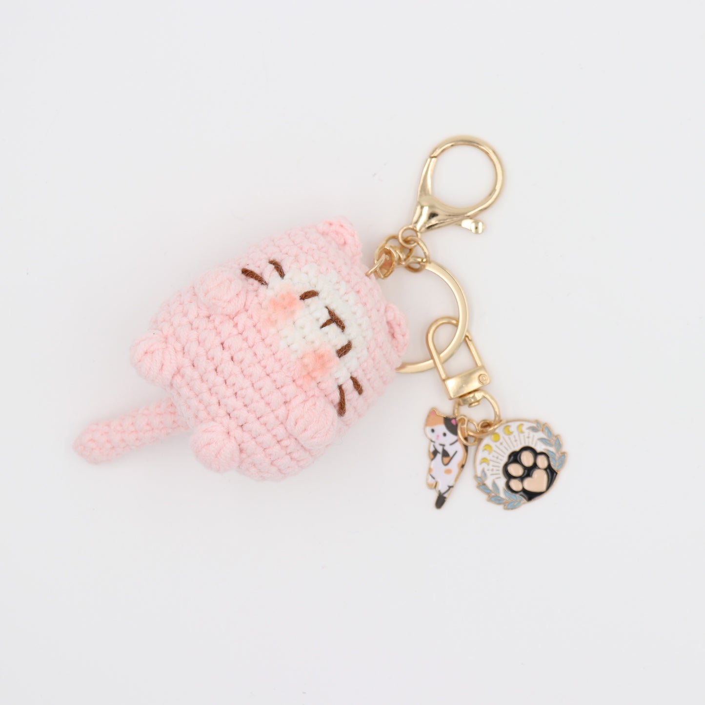Purrfect in Pink: Hand-Knitted Cat Keychain with Removable Charms