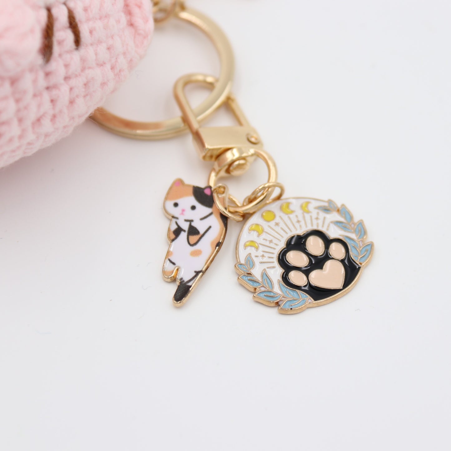 Purrfect in Pink: Hand-Knitted Cat Keychain with Removable Charms