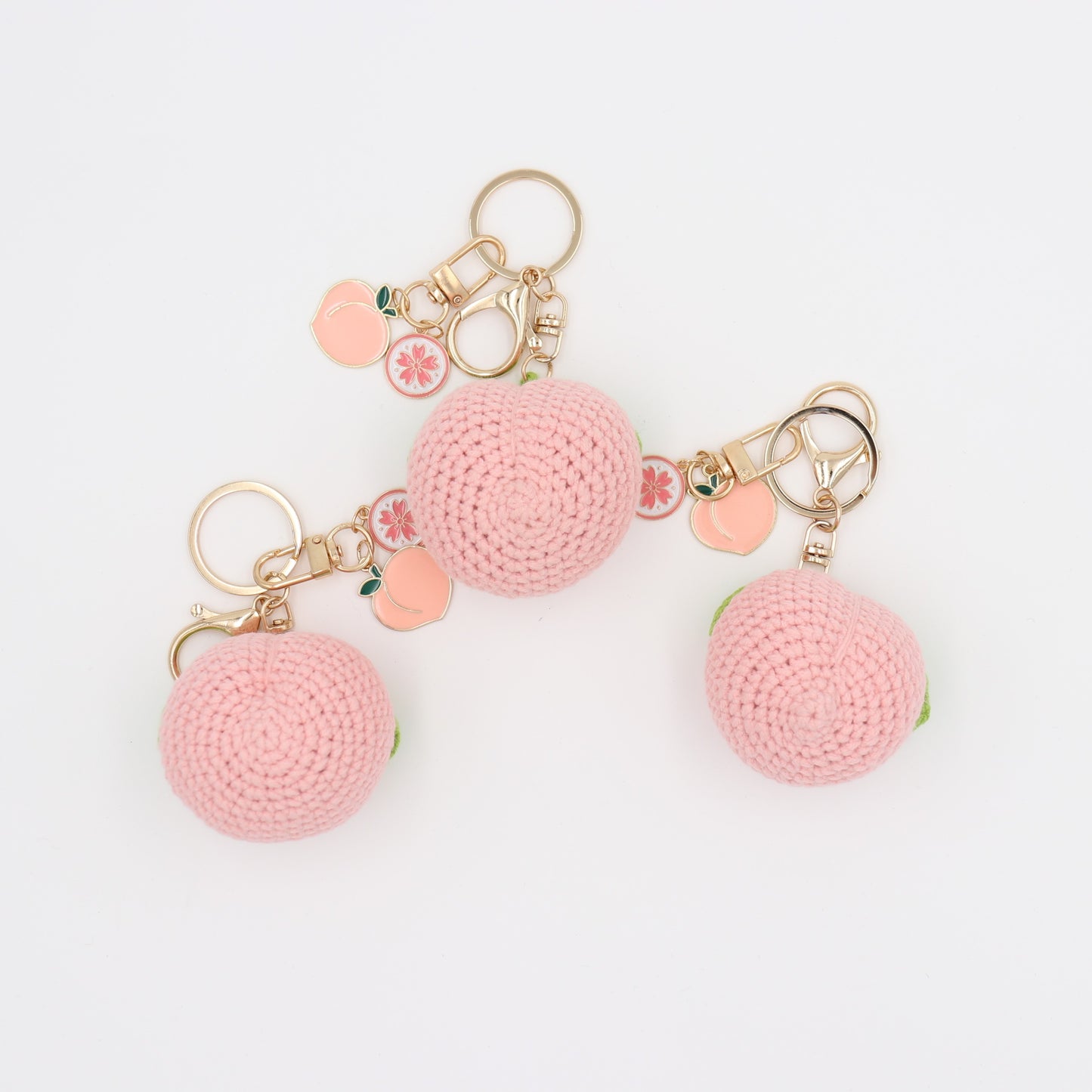 Hand-Crochet - Peach Keychain with Removable Charms