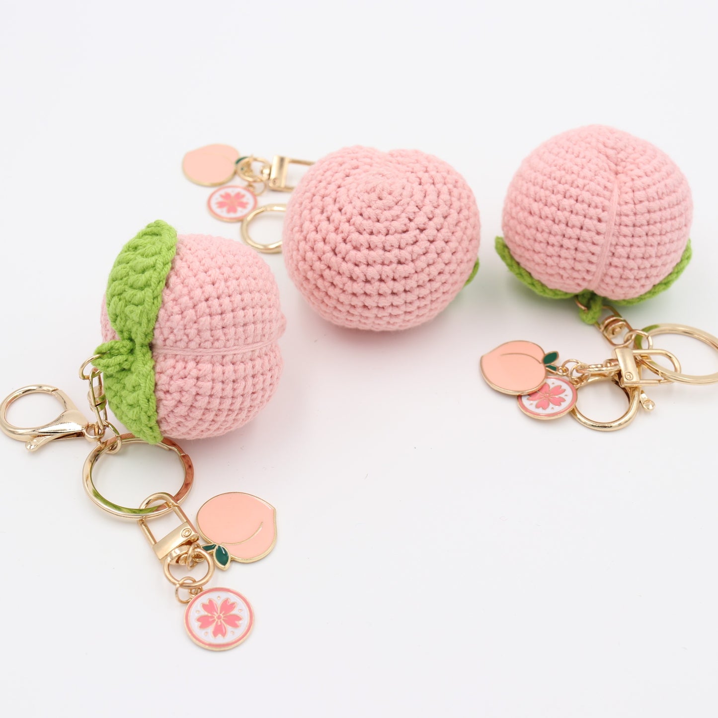 Hand-Crochet - Peach Keychain with Removable Charms