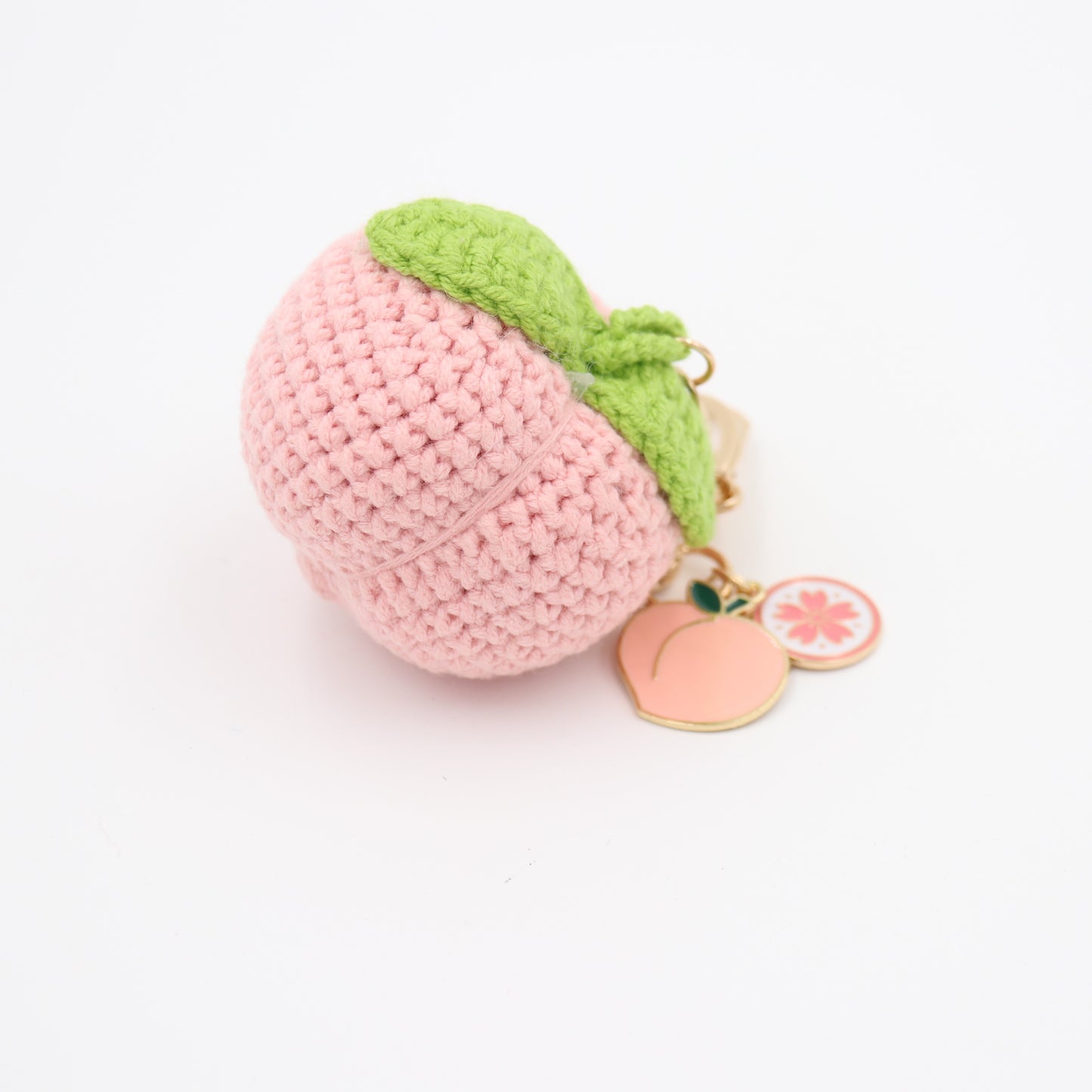Hand-Crochet - Peach Keychain with Removable Charms