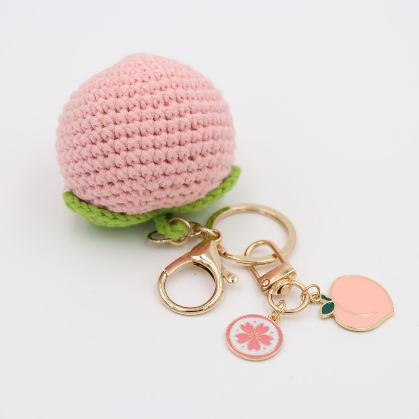 Hand-Crochet - Peach Keychain with Removable Charms