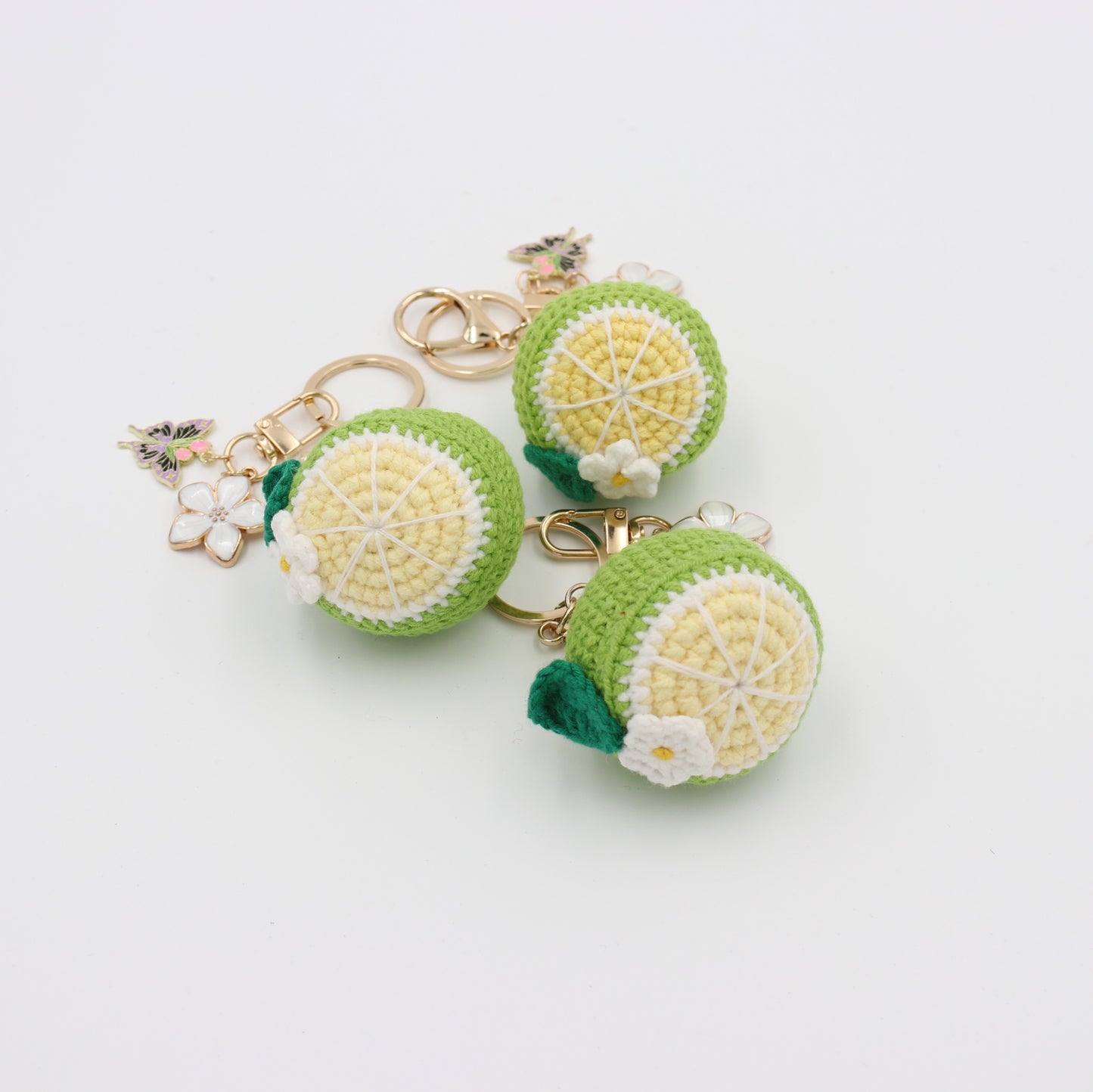 Hand-Crochet Lime Keychain with a Removable Charms