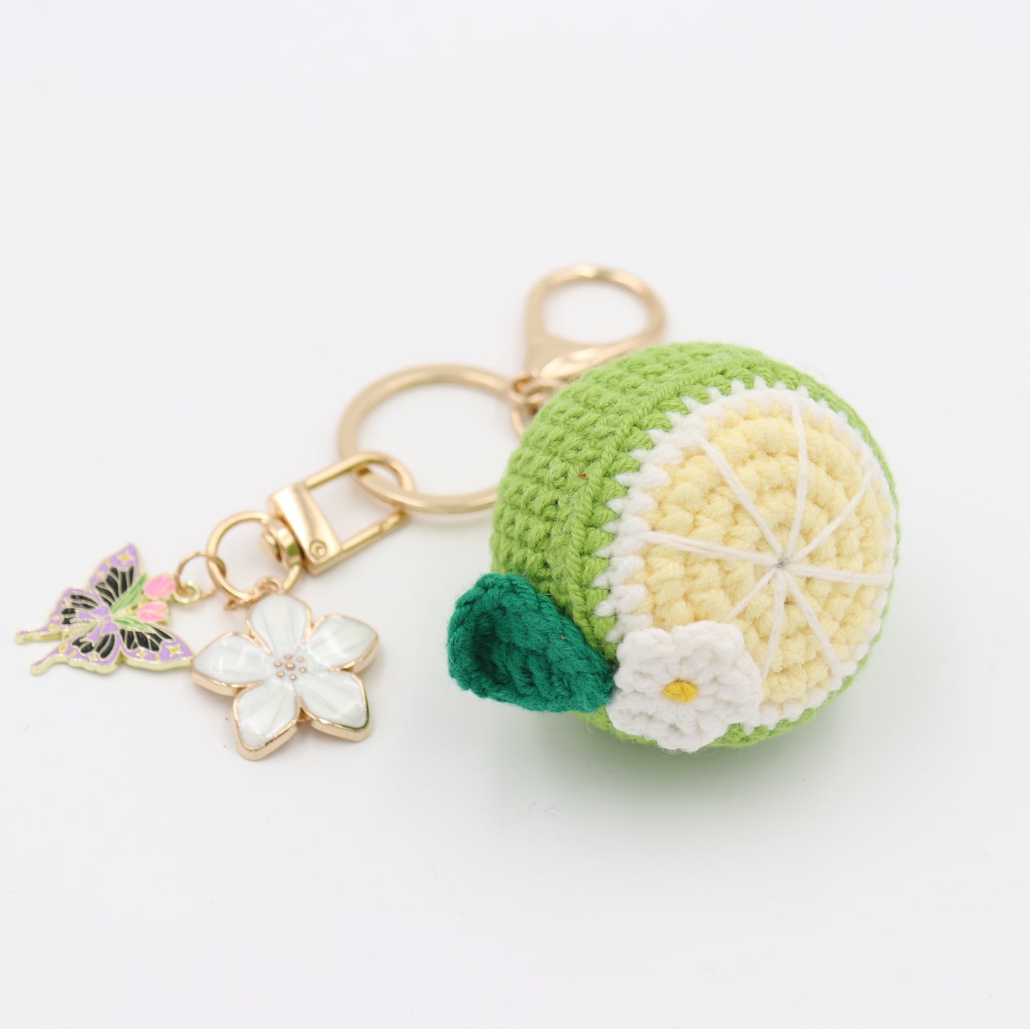 Hand-Crochet Lime Keychain with a Removable Charms