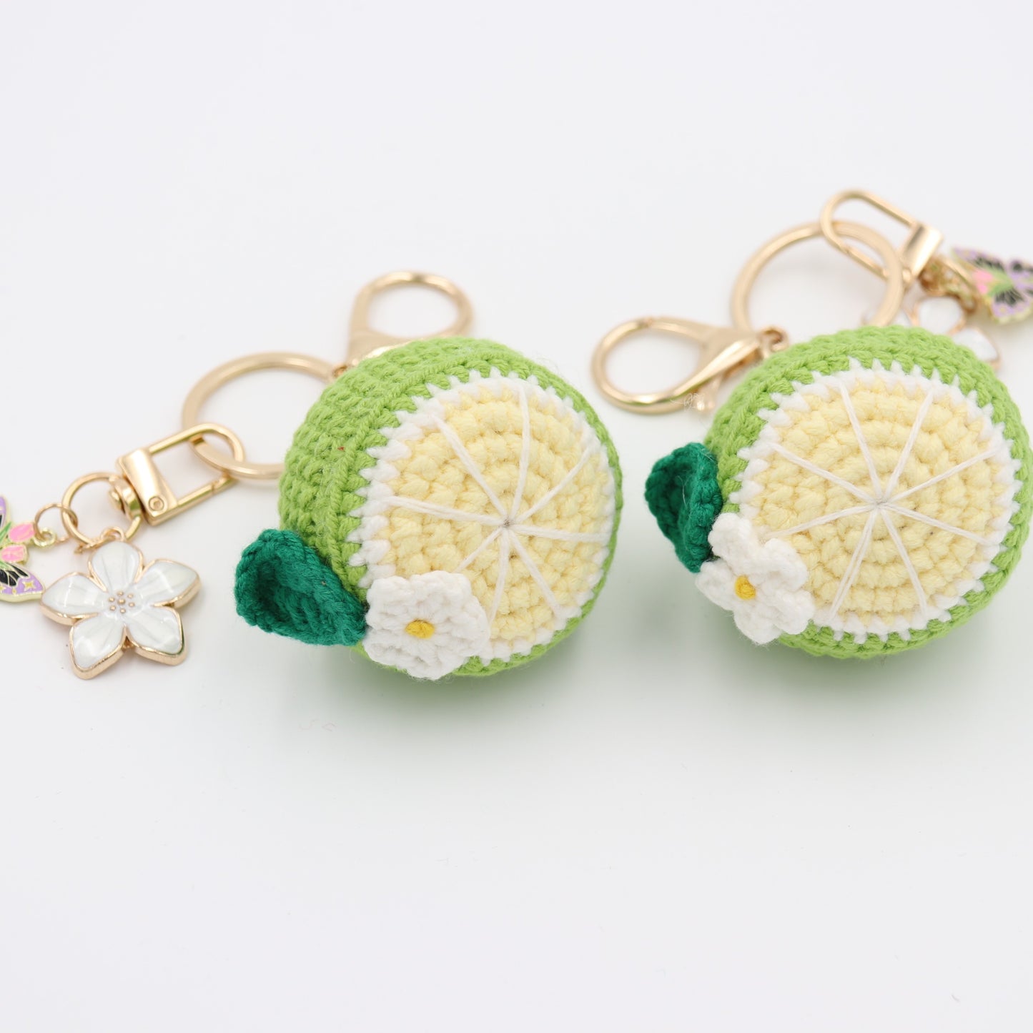 Hand-Crochet Lime Keychain with a Removable Charms