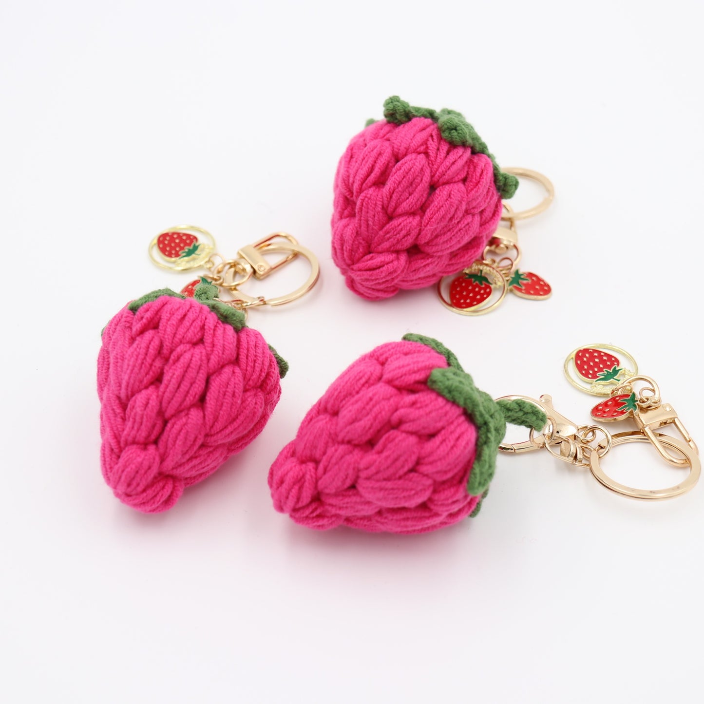 Berry Cute: Knitted Strawberry Keychain Dangling with Removable Charms