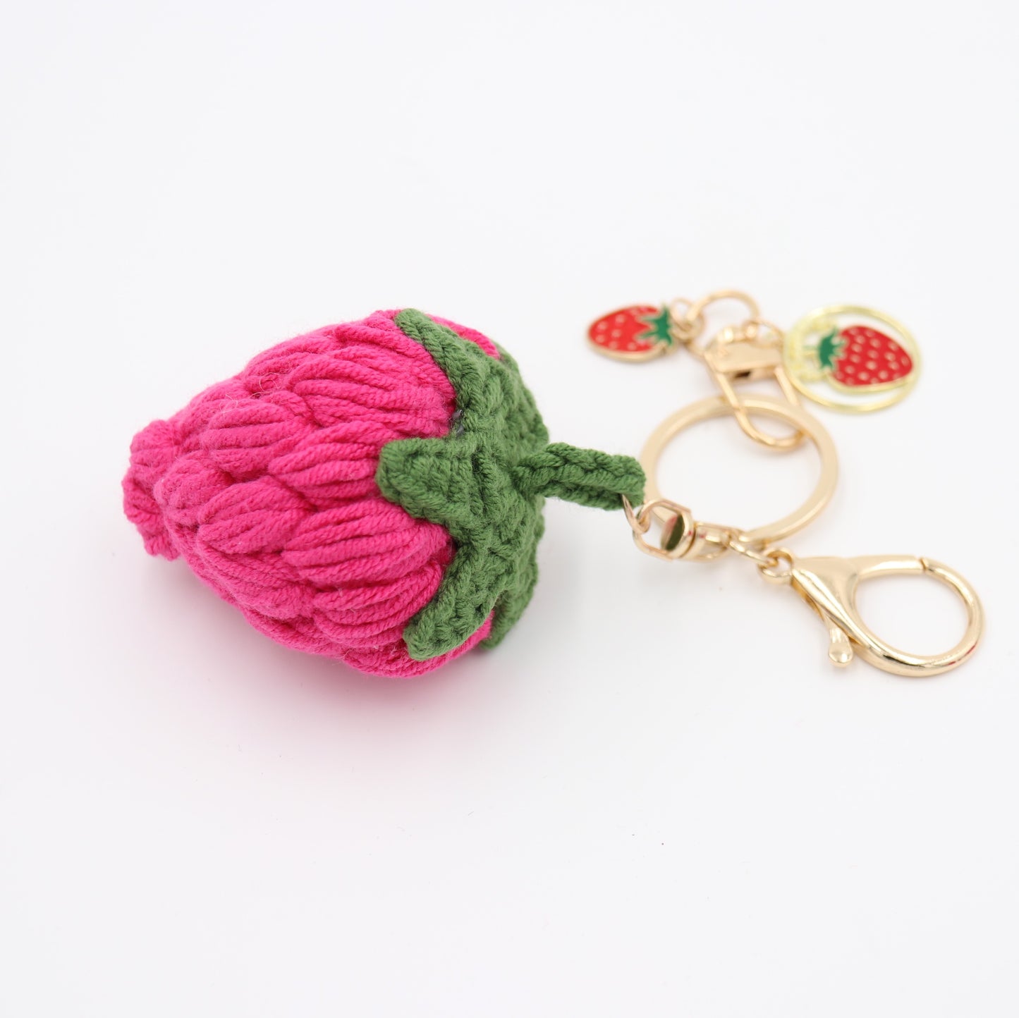 Berry Cute: Knitted Strawberry Keychain Dangling with Removable Charms