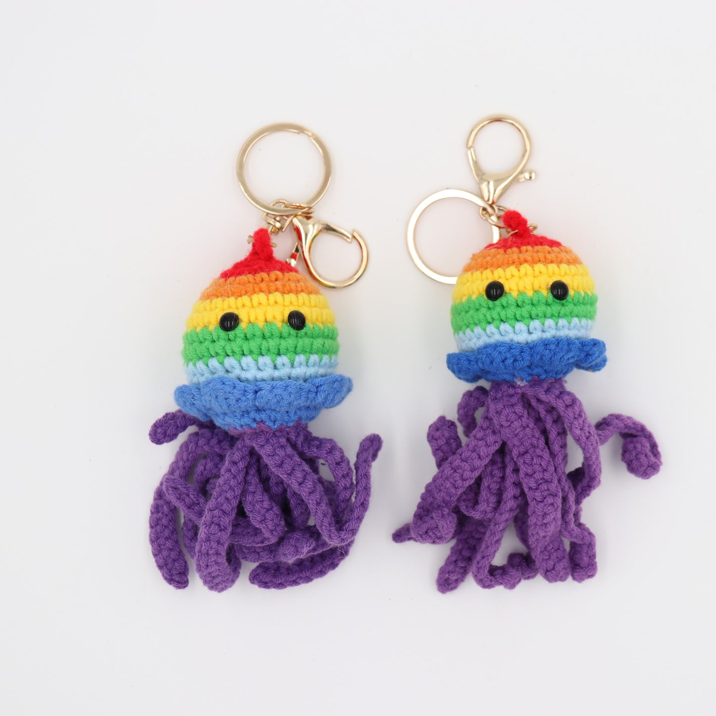 Handmade Rainbow Jellyfish Keychain - Vibrant Ocean-Inspired Knit Accessory