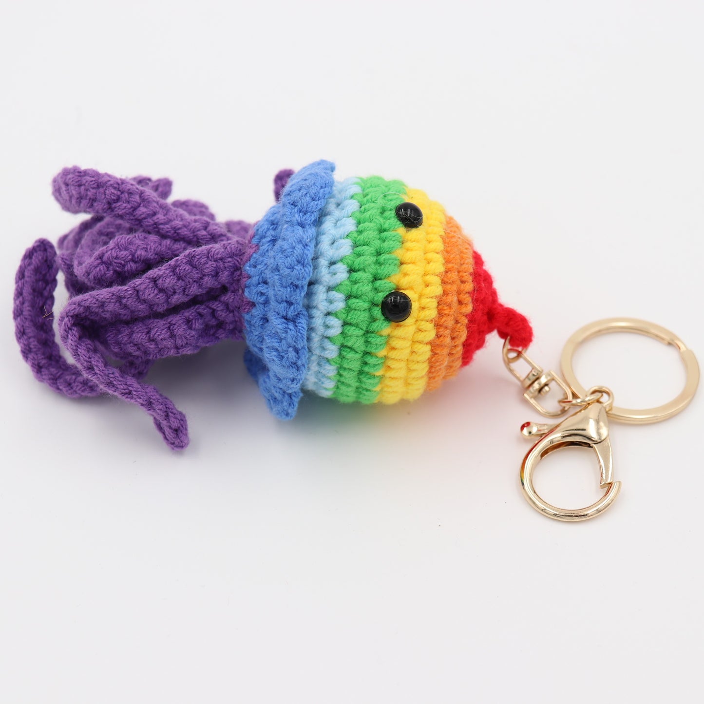 Handmade Rainbow Jellyfish Keychain - Vibrant Ocean-Inspired Knit Accessory