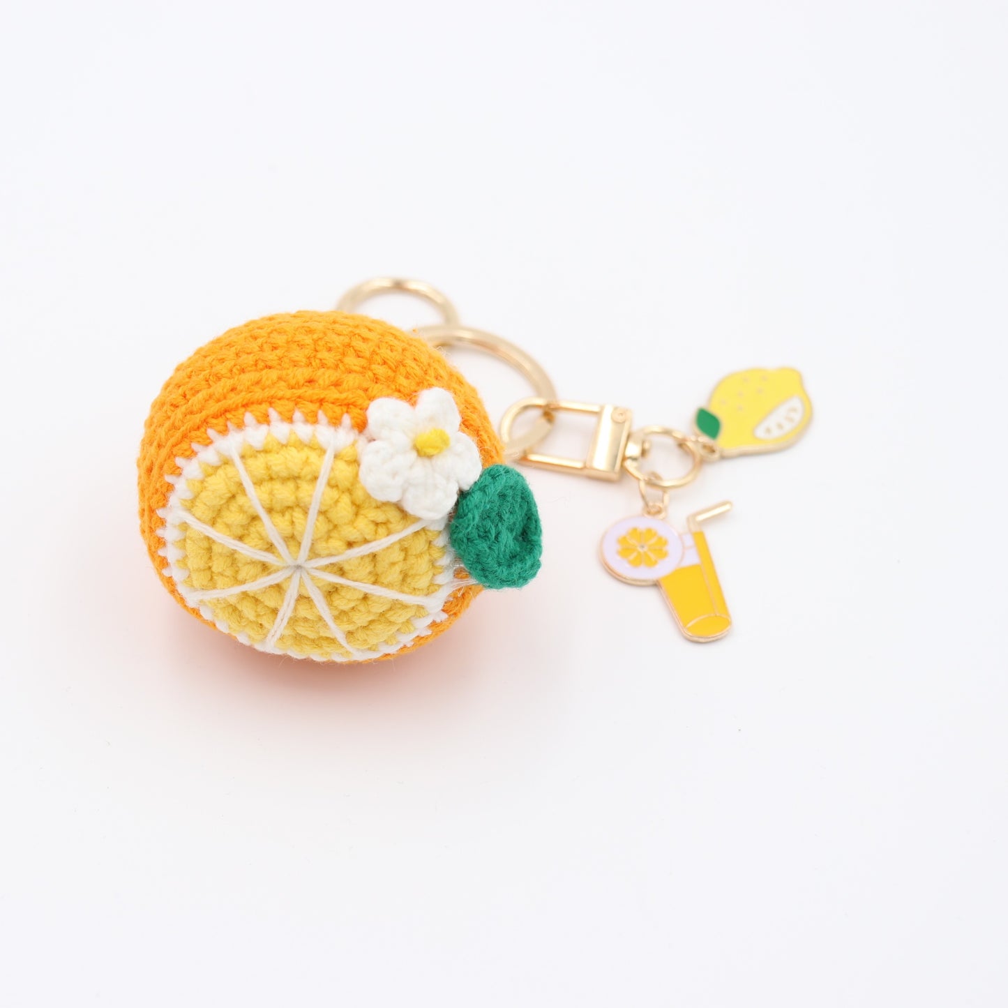 Squeeze the Day: Hand-Knitted Orange Keychain with Removable Charms
