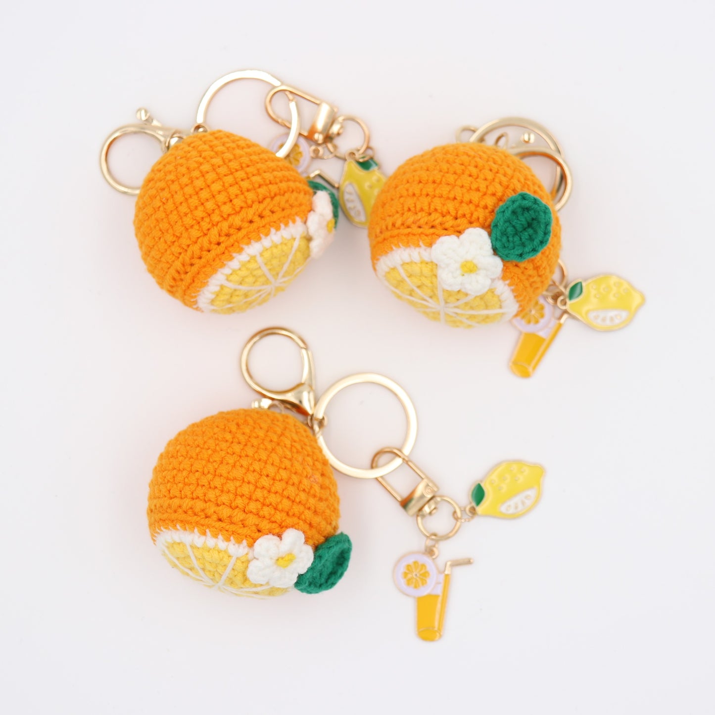 Squeeze the Day: Hand-Knitted Orange Keychain with Removable Charms