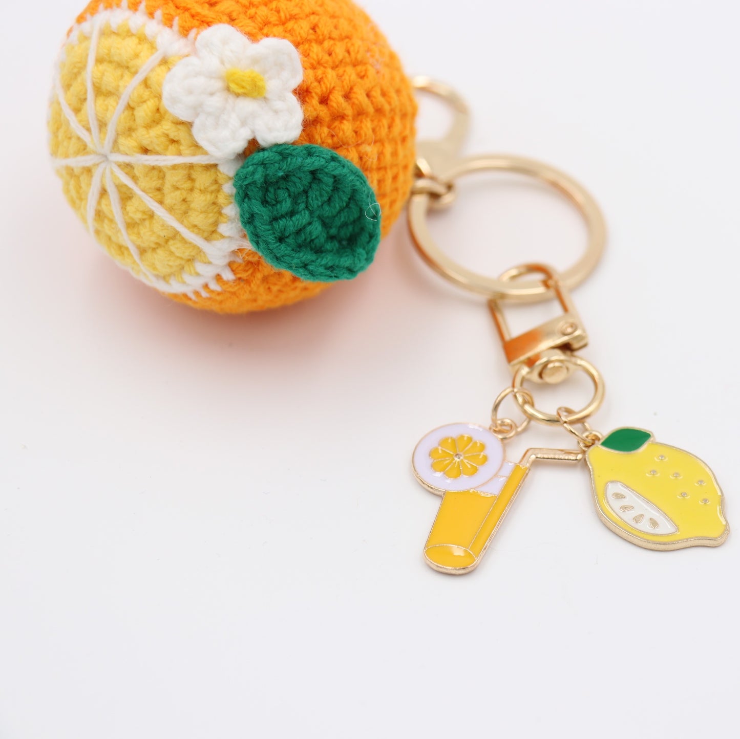 Squeeze the Day: Hand-Knitted Orange Keychain with Removable Charms