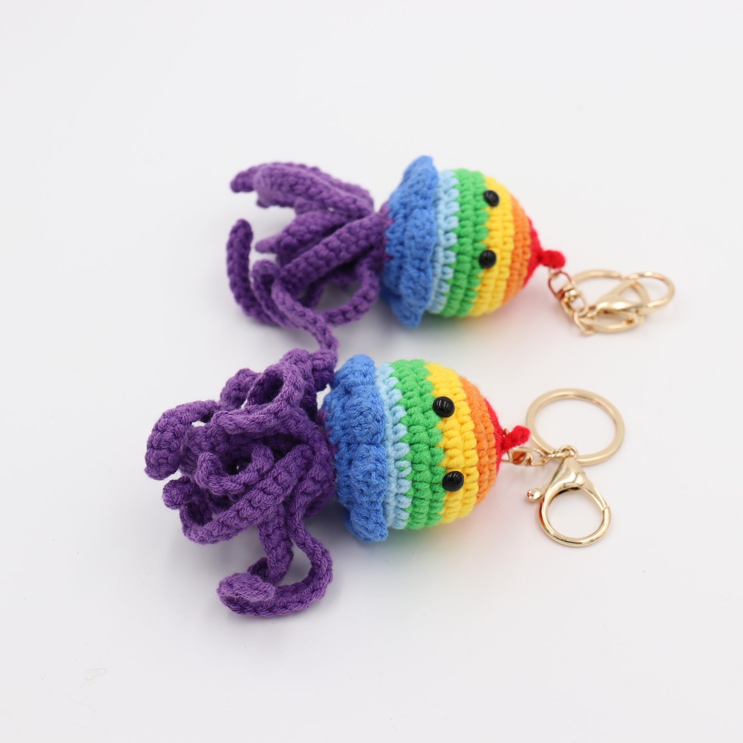 Handmade Rainbow Jellyfish Keychain - Vibrant Ocean-Inspired Knit Accessory
